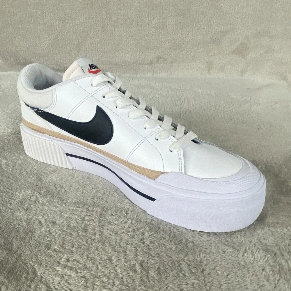 Nike Court Legacy Lift Shoes Womens Size 11 White Black Leather Sneakers NEW